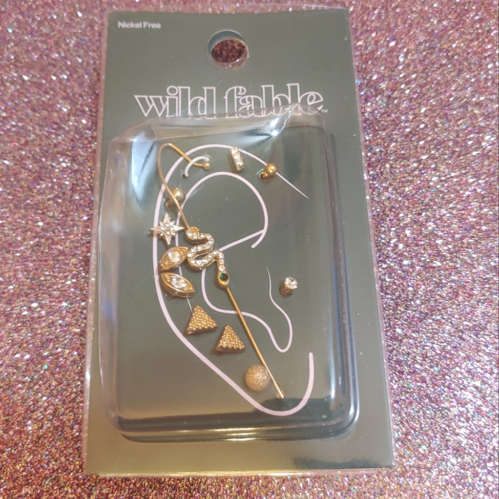 4 Gold Snake Gold Rhinestone Sparkly Multi Earring Set Nickel Free Wild Fable 7$